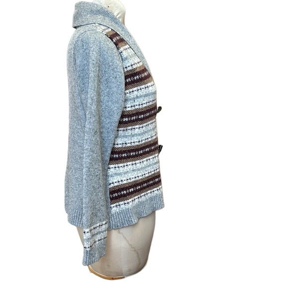 Vintage Eddie Bauer Wool Blend Fair Isle Sweater Cardigan Horn Toggle Gray XL - Picture 5 of 12